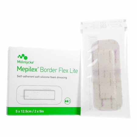 Mepilex Border Flex Lite Thin Foam Dressing 2 X 5 Inch With Border Film Backing Silicone Adhesive Rectangle Sterile, 65PK 581100